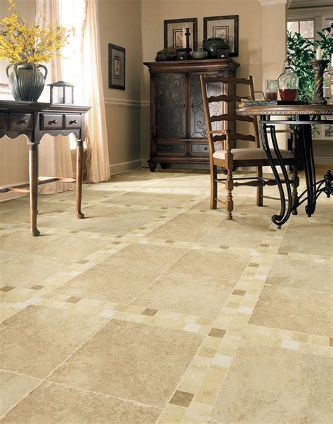 At the point when planning a lounge you need to make a climate that is warm and inviting. living room floor tile design ideas | Dining Room With Classic Stone Flooring listed in: white ...