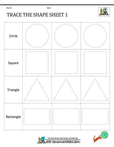 Each worksheet has 8 problems determining the type of shape. Shape Tracing Worksheets Kindergarten
