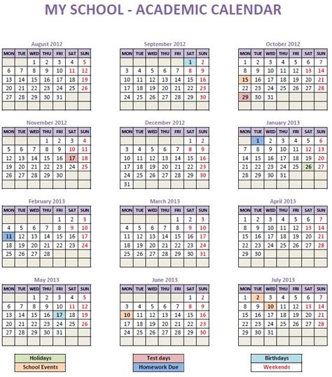 12 Month Calendar With Notes Template Calendar Design
