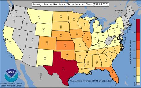 Average Annual Tornadoes Per State Savvyroo