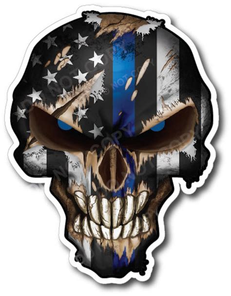 4 Pack American Flag Thin Blue Line Skull Bumper Sticker Usa Etsy