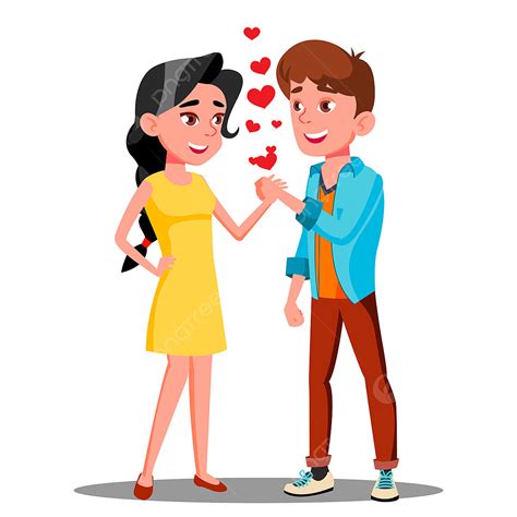 Teens Boy And Girl Holding Hand Together Romantic Moment Vector