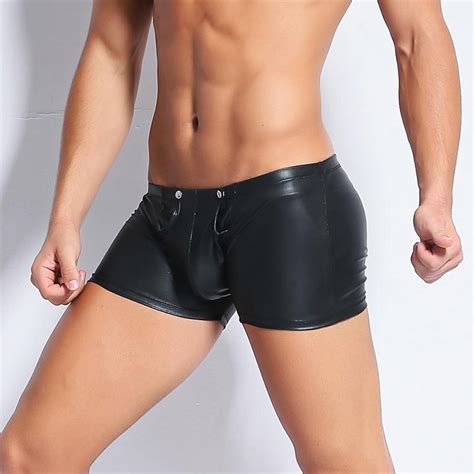 Sexy Men Underwear Faux Leather Boxers Erotic Open Crotch Boxers Fetish