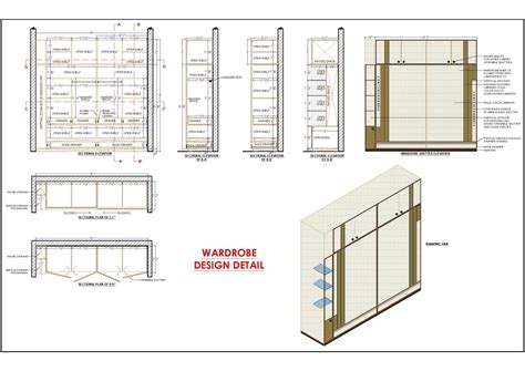 Multiple Wardrobe Elevation Section And Plan Cad Drawing Details Dwg