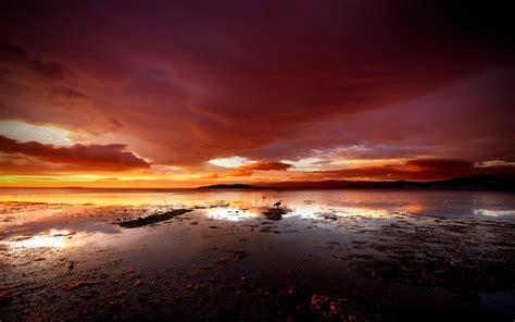 Wallpaper Sunlight Landscape Sunset Sea Water Shore Reflection