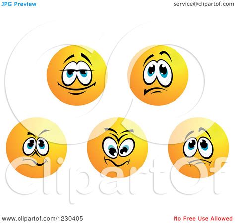 Clipart Of Round Yellow Smiley Face Emoticons In Different Moods 2