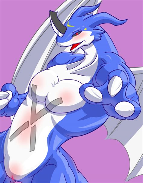 Rule 34 3 Fingers Anthro Blue Skin Blush Claws Color Digimon Exveemon