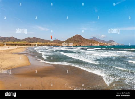 Long Flat Sandy Beach By The Sea Playa De Los Genoveses Cabo De Gata Nijar National Park