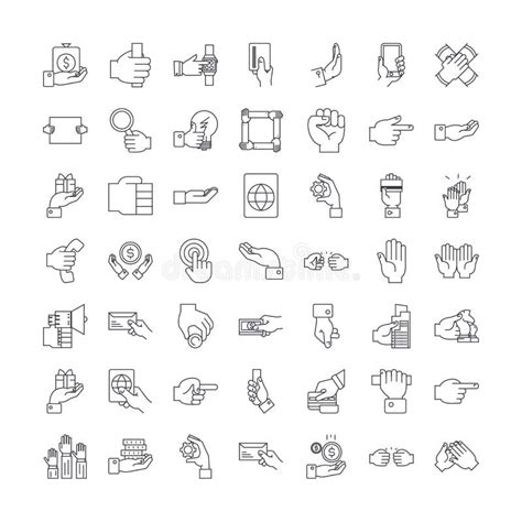 Hands Gestures Set Linear Icons Signs Symbols Vector Line Illustration Set 向量例证 插画 包括有 线路