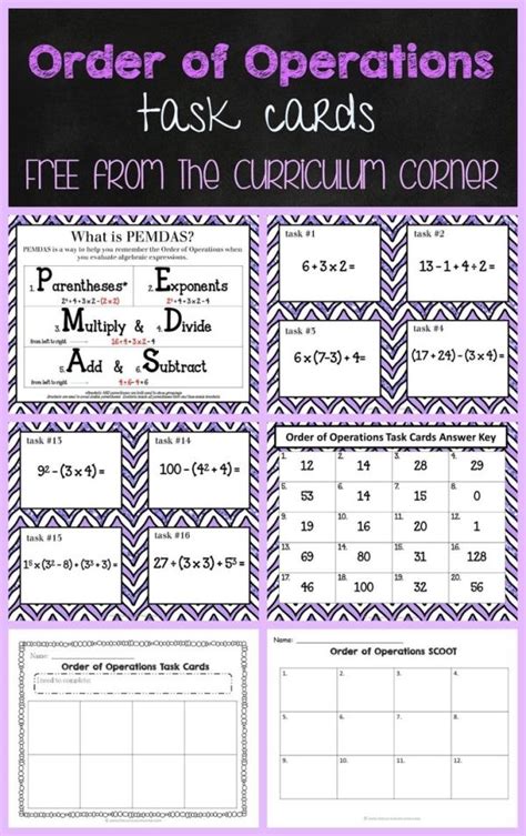 Printable worksheets and task cards for teaching order of operations. FREEBIE Order of Operations task cards for 5th grade from The Curriculum Corner by may | Order ...