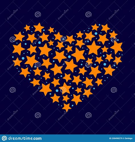 Heart Silhouette With Stars And Snow Circles Stock Vector