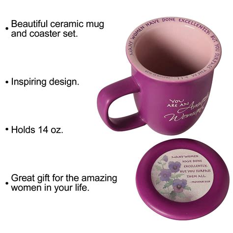 Amazing Woman Ceramic Mug Andcoaster Lid 14 Ounce Coffee Tea Cup Dusky Purple