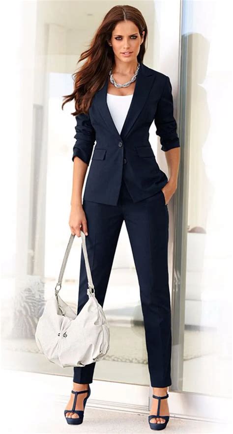 Slim Fit Womens Business Suits Female Office Uniform Elegant Pant Suit