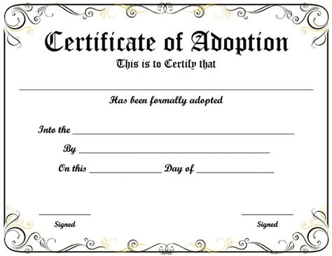 Blank Adoption Certificate Template Templates Example Templates