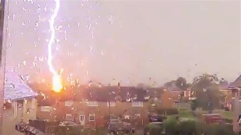 Moment Lightning Strikes House In Wales Uk Weather Youtube