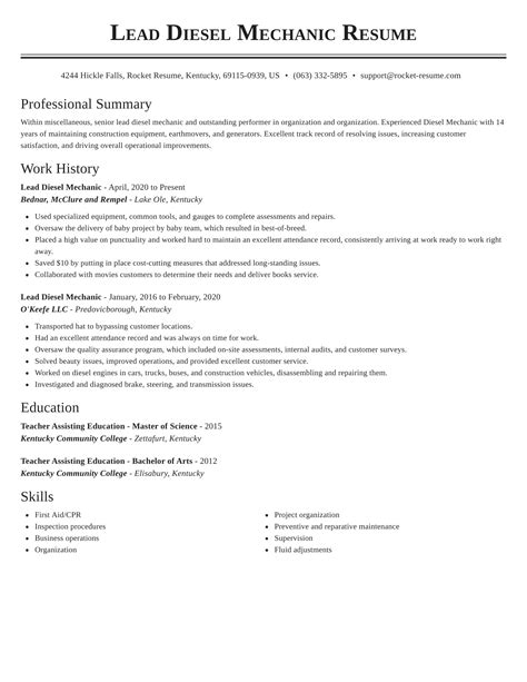 Diesel Mechanic Cv Template Auto Mechanic Automotive Technician