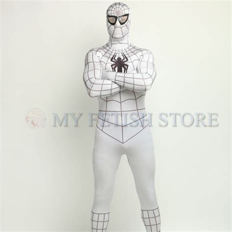 Full Body White And Black Spider Man Lycra Spandex Bodysuit Cosplay