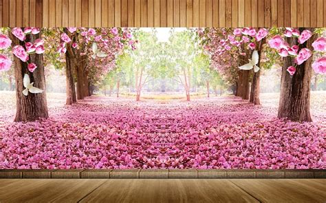 5x7ft Pink Flowers Petals Floor Path Sunshine Garden Window Park Custom