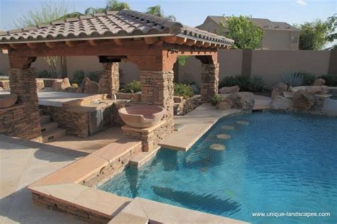 A small pool will look smaller and can easily be swallowed up by a large, oversized or overly ornate gazebo. Back Yard Bar Ideas with Gazebo and Pool - HomeDecoMastery
