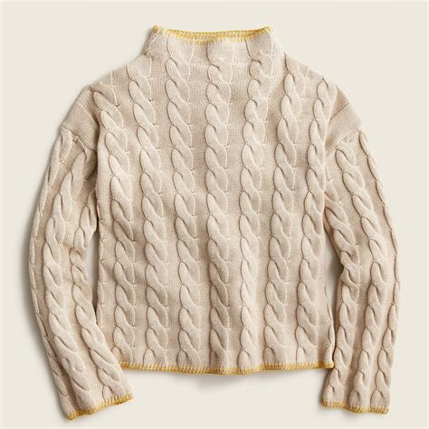 J Crew Cotton Cashmere Cable Knit Mockneck Sweater For Women