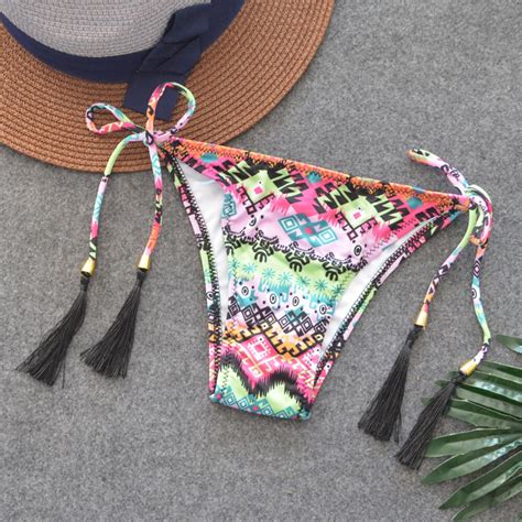 Sexy Bikinis Bottom Women Brazilian Swimwear Flower Printing Swimsuit Bikini Panties Padded