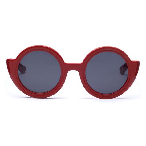 011 Eyewear Urban 022 Red Acetate Round Framed Sunglasses Sunglasses 011 Eyewear