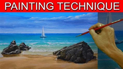 How To Paint A Simple Seascape In Basic Step By Step Acrylic Full