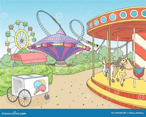 Amusement Park Landscape Graphic Color Sketch Illustration Vector Stock