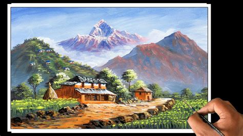 Nepali Painting Beautiful Nepali Village Landscape Painting Scenery