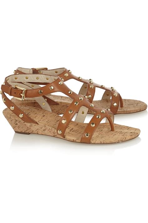 Michael Michael Kors Jolie Studded Leather Wedge Sandals In Brown Lyst