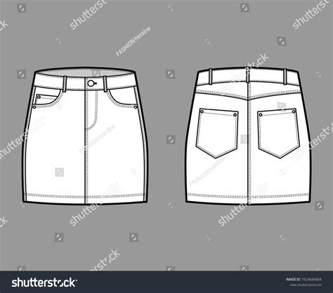 Denim Skirt Technical Fashion Illustration Mini Stock Vector Royalty