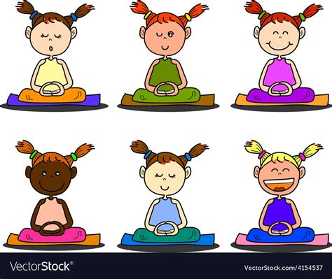 Cartoon Happy Kids Meditation Royalty Free Vector Image