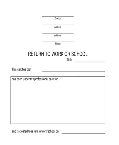 Return To Work Note Template