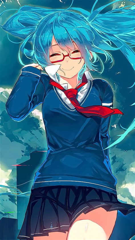 Anime School Girl Glasses Hatsune Miku Vocaloid 4k 305 Wallpaper