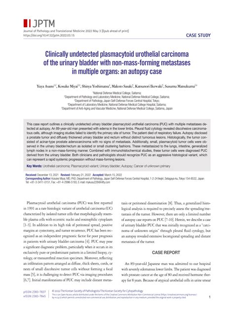 Pdf Clinically Undetected Plasmacytoid Urothelial Carcinoma Of The