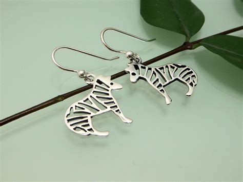 Sup Silver Zebra Drop Earrings Handmade Safari Jewelry Gifts For Her