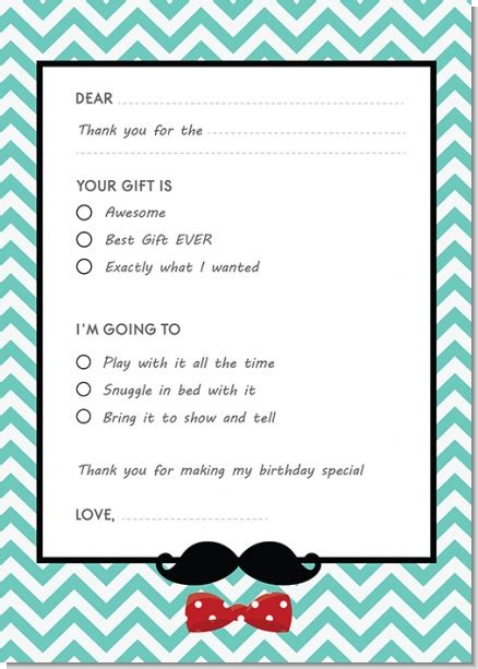 Mustache Bash Birthday Party Fill In Thank You Cards