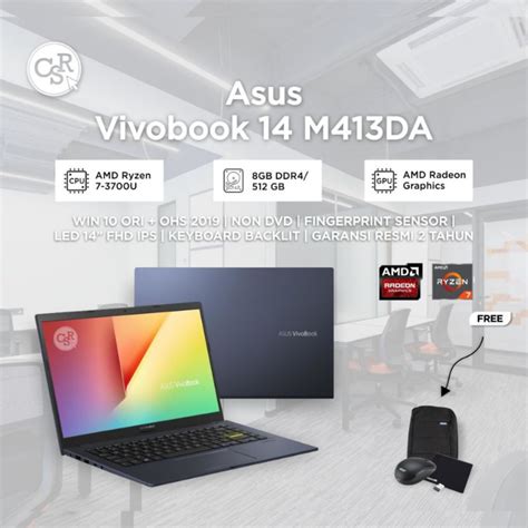 Jual Laptop Asus Vivobook 14 M413da Amd Ryzen 7 3700u Ram 8gb Ssd 512gb