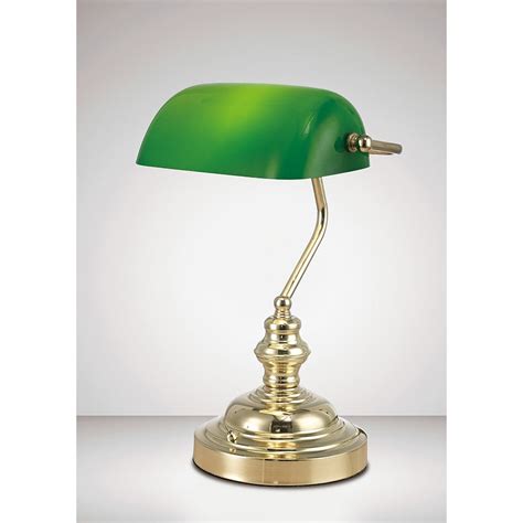 Deco Morgan Single Light Bankers Desk Lamp In Polished Brass Finish