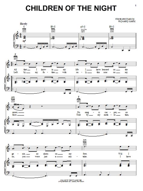 Christmas is one of the most celebrated holidays in the world. Children Of The Night Sheet Music | Richard Marx | Piano, Vocal & Guitar (Right-Hand Melody)