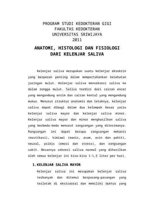 Anatomi Histologi Dan Fisiologi Dari Kelenjar Saliva Doc Document