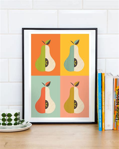 Retro Kitchen Poster Scandinavian Pears Print Colorful