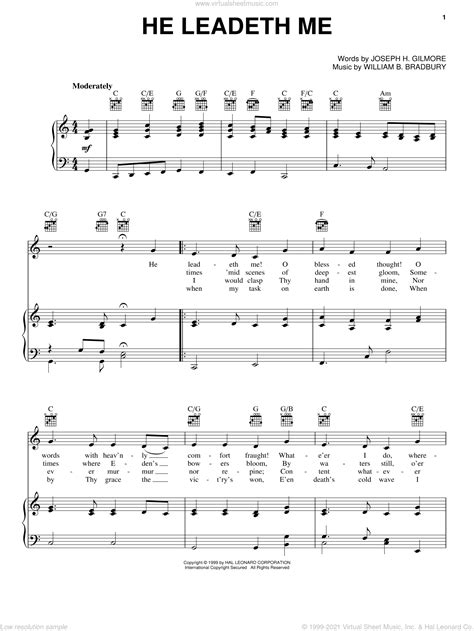 He Leadeth Me Sheet Music For Voice Piano Or Guitar Pdf