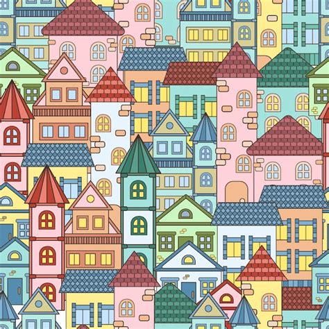 Premium Vector Seamless Pattern With Colorful Houses