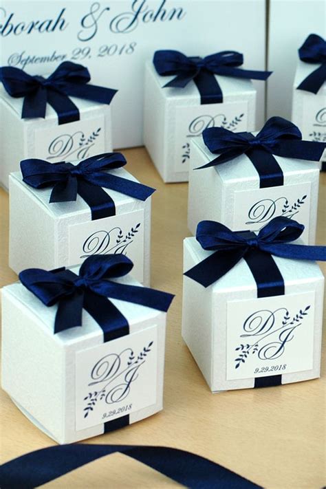 Navy Blue Wedding Monogram Bonbonniere Personalized Favor Box Etsy
