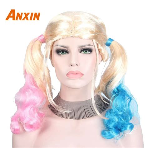 Harley Quinn Suicide Squad Harleen Quinzel Clown Female Gradient Cosplay Wigs With Bangs For