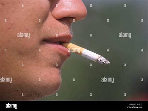 Teen Boy Smoking Cigarette Thin Blond Mustache Mouth Stock Photo Alamy