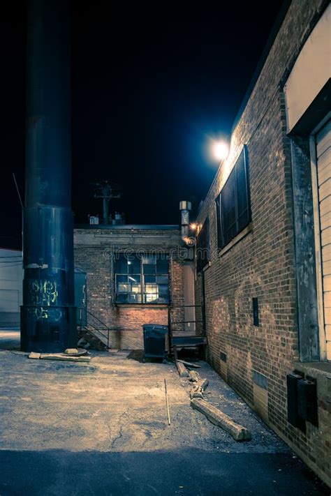 Dark And Eerie Urban City Alley At Night Stock Photo Image Of Gritty