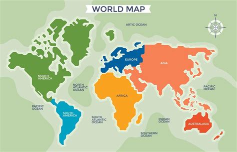 Simplified World Map Divided Six Continents 2886433 Vector Art At Vecteezy