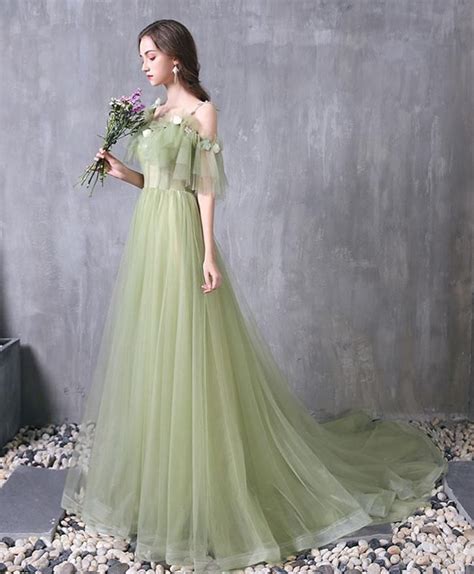 Green Tulle Lace Long Prom Dress Green Evening Dress Green Prom Dress